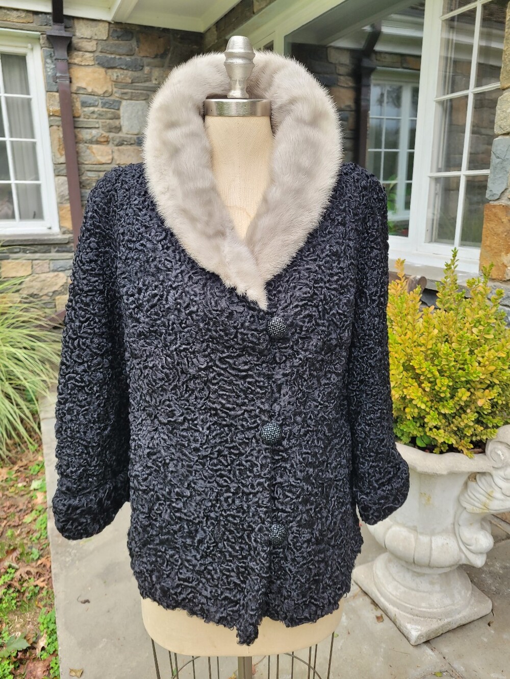Vintage MCM Curly Persian Lamb Fur Coat With Fur Collar